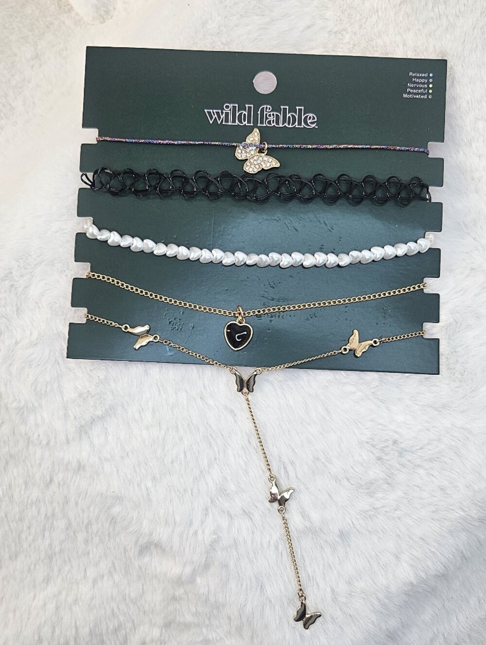 wild fable Layered Butterfly & Pearl Necklace Set - Black, White, Gold